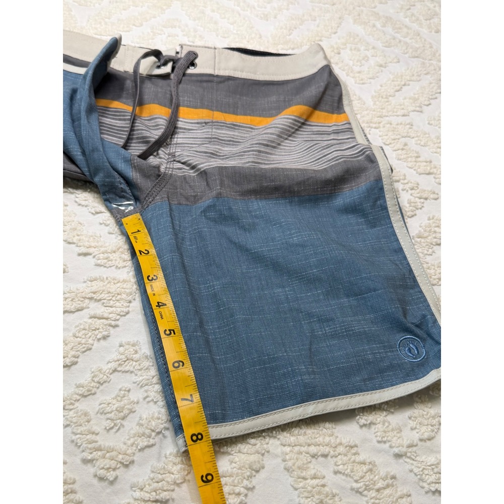 Hang Ten Striped Colorblock Board Shorts Blue Grey Yellow Size S 7/8 Swim Trunks - Picture 12 of 16